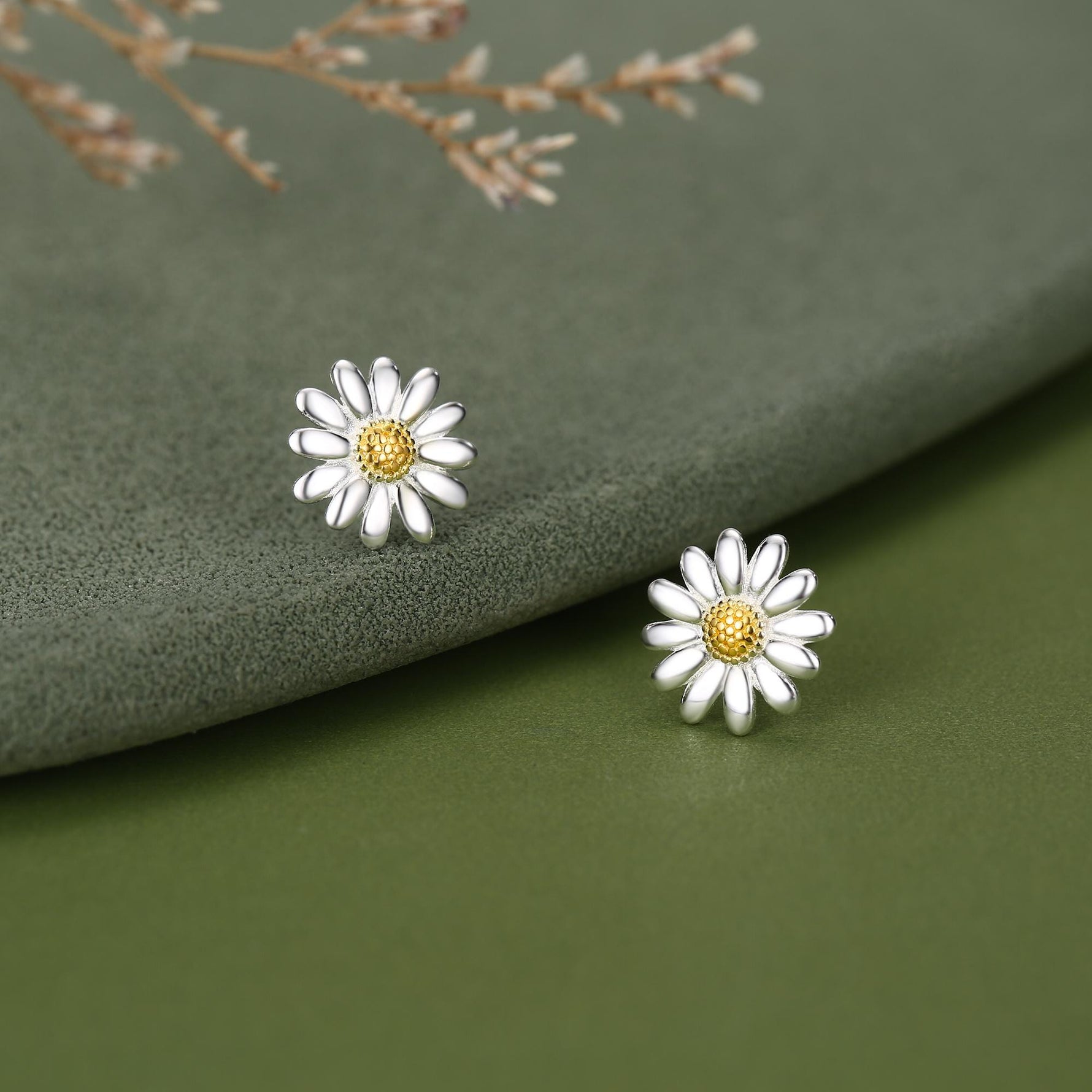 Tiny Daisy Flower Stud Earrings in Sterling Silver, Two Finished Available Silver Daisy Earrings, Silver Daisy Blossom Earrings