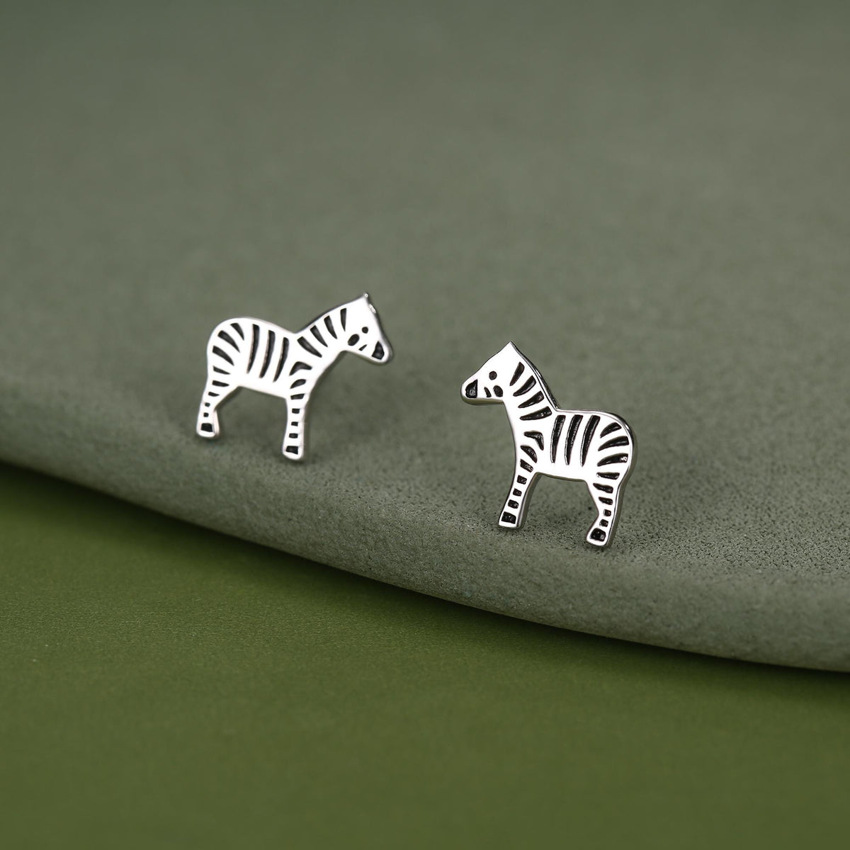 Zebra Stud Earrings in Sterling Silver - Animal Stud Earrings - Cute, Fun, Whimsical