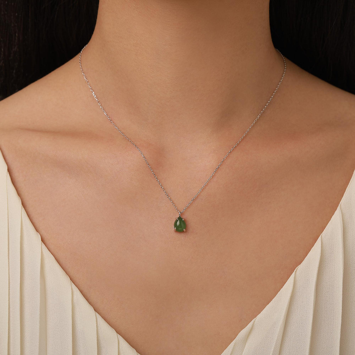 Jade Pear Cabochon Pendant Necklace