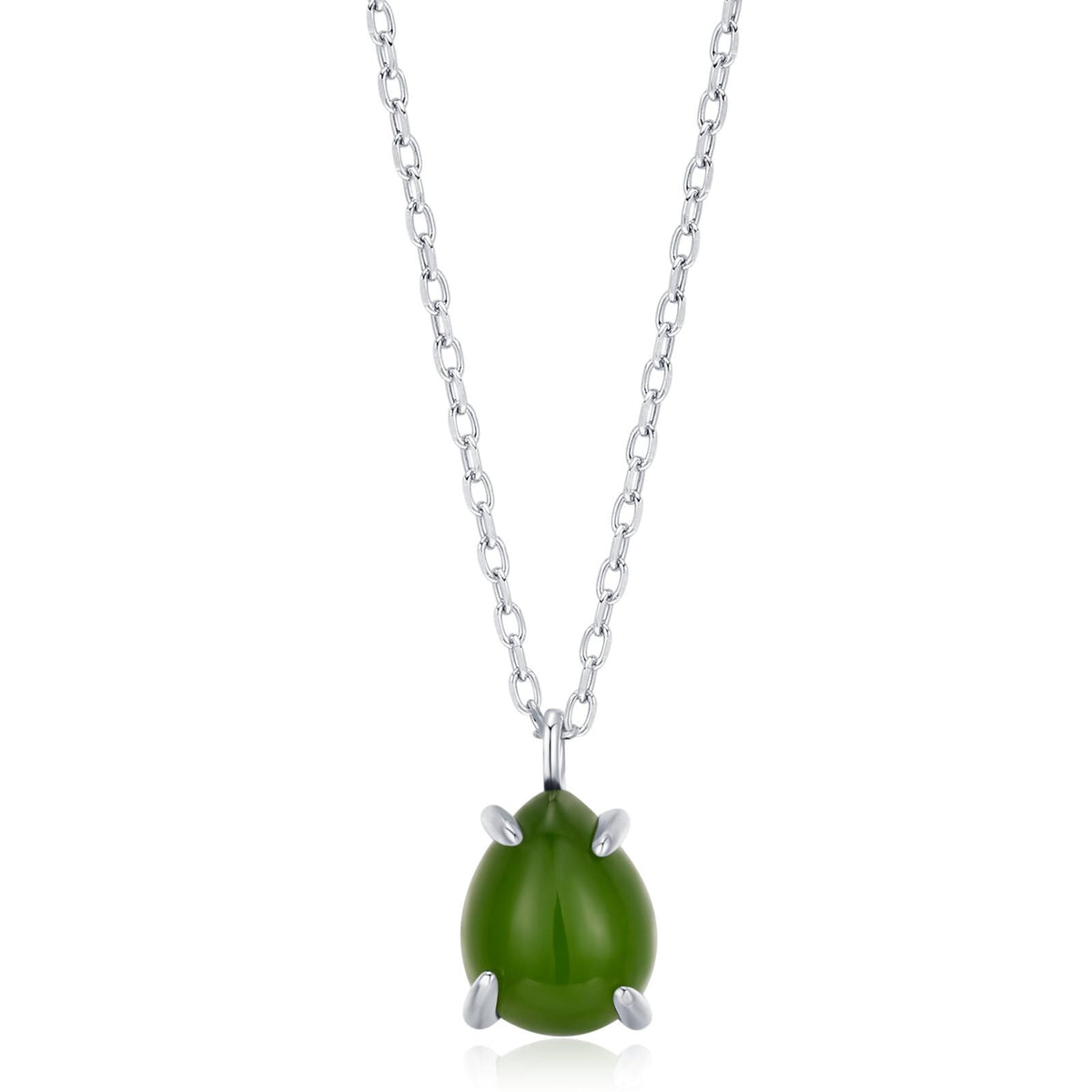 Jade Pear Cabochon Pendant Necklace