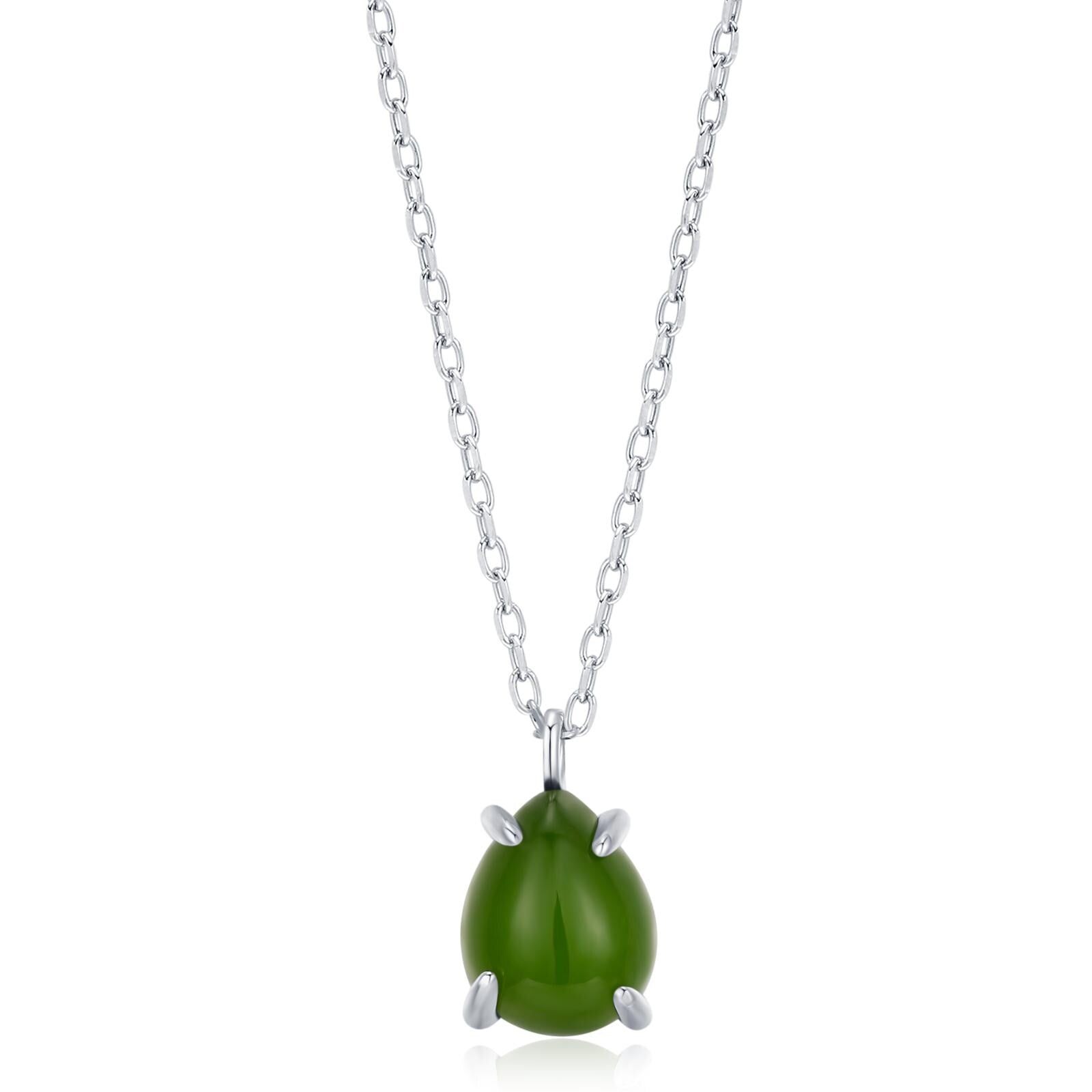 Jade Pear Cabochon Pendant Necklace