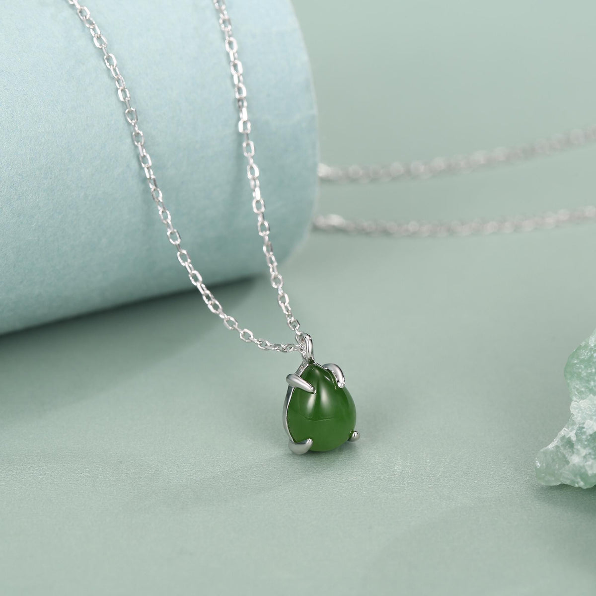 Jade Pear Cabochon Pendant Necklace