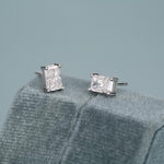 Emerald Cut Diamond CZ Stud Earrings in Sterling Silver, Silver or Gold, Square Cut Crystal Earrings, April Birthstone
