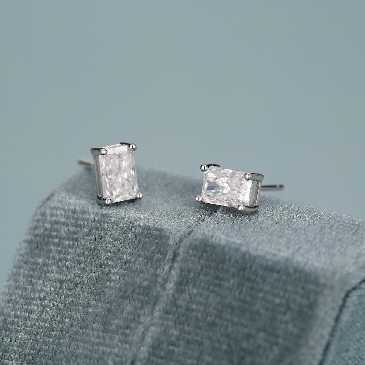 Emerald Cut Diamond CZ Stud Earrings in Sterling Silver, Silver or Gold, Square Cut Crystal Earrings, April Birthstone