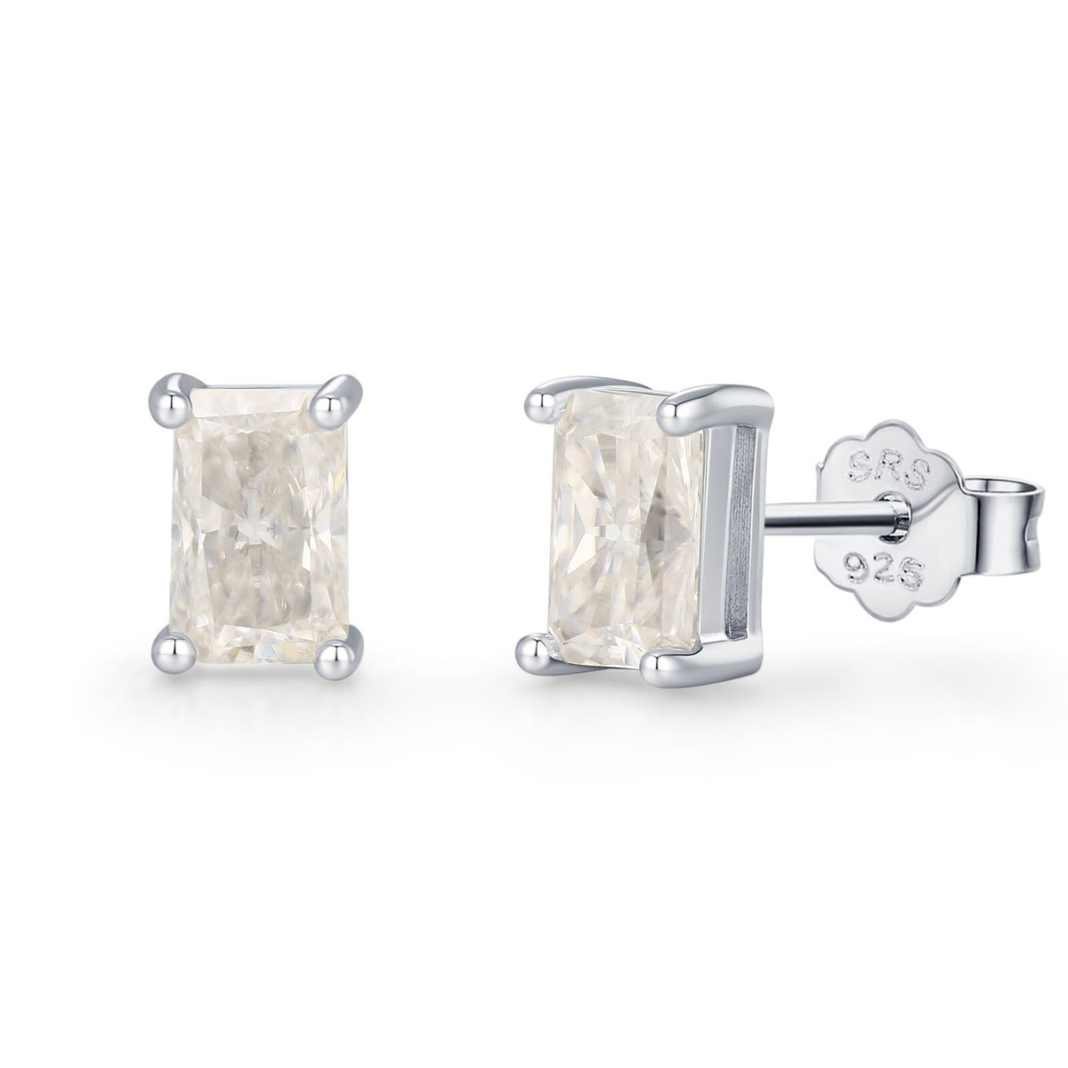 Emerald Cut Diamond CZ Stud Earrings in Sterling Silver, Silver or Gold, Square Cut Crystal Earrings, April Birthstone