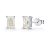 Emerald Cut Diamond CZ Stud Earrings in Sterling Silver, Silver or Gold, Square Cut Crystal Earrings, April Birthstone