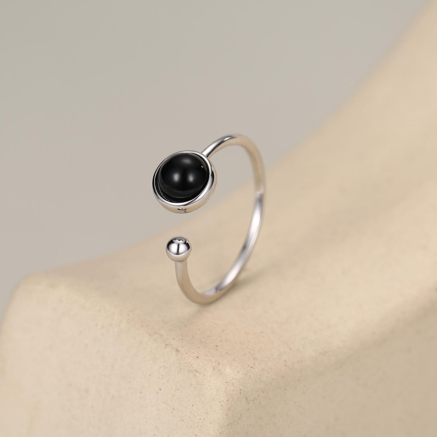 Black Onyx Bezel Open Ring