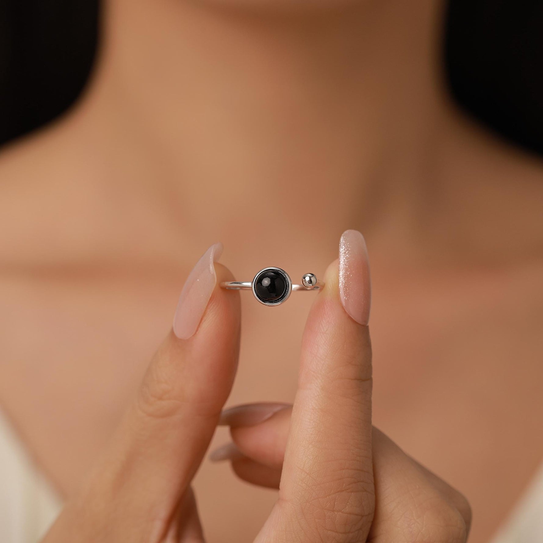 Black Onyx Bezel Open Ring