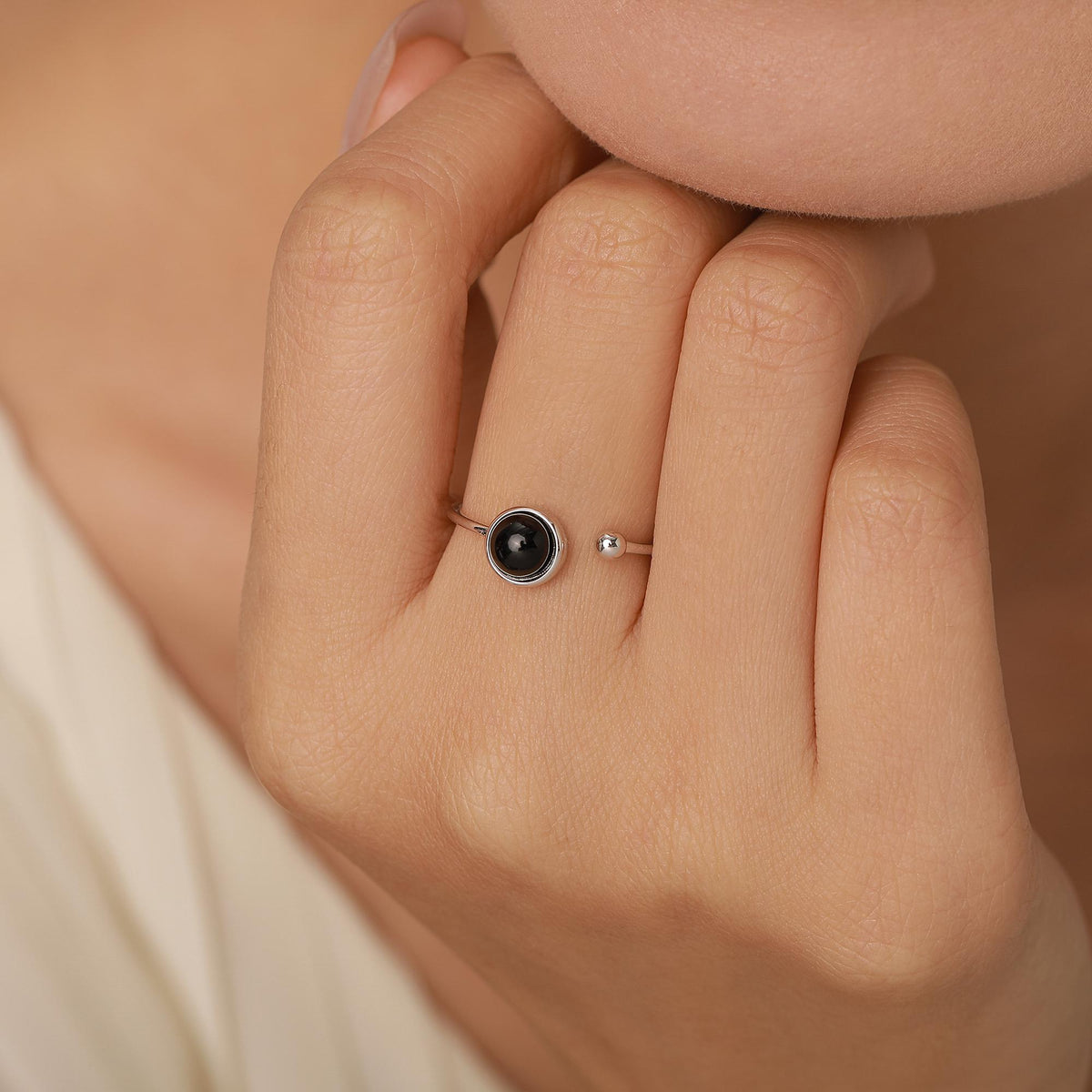 Black Onyx Bezel Open Ring