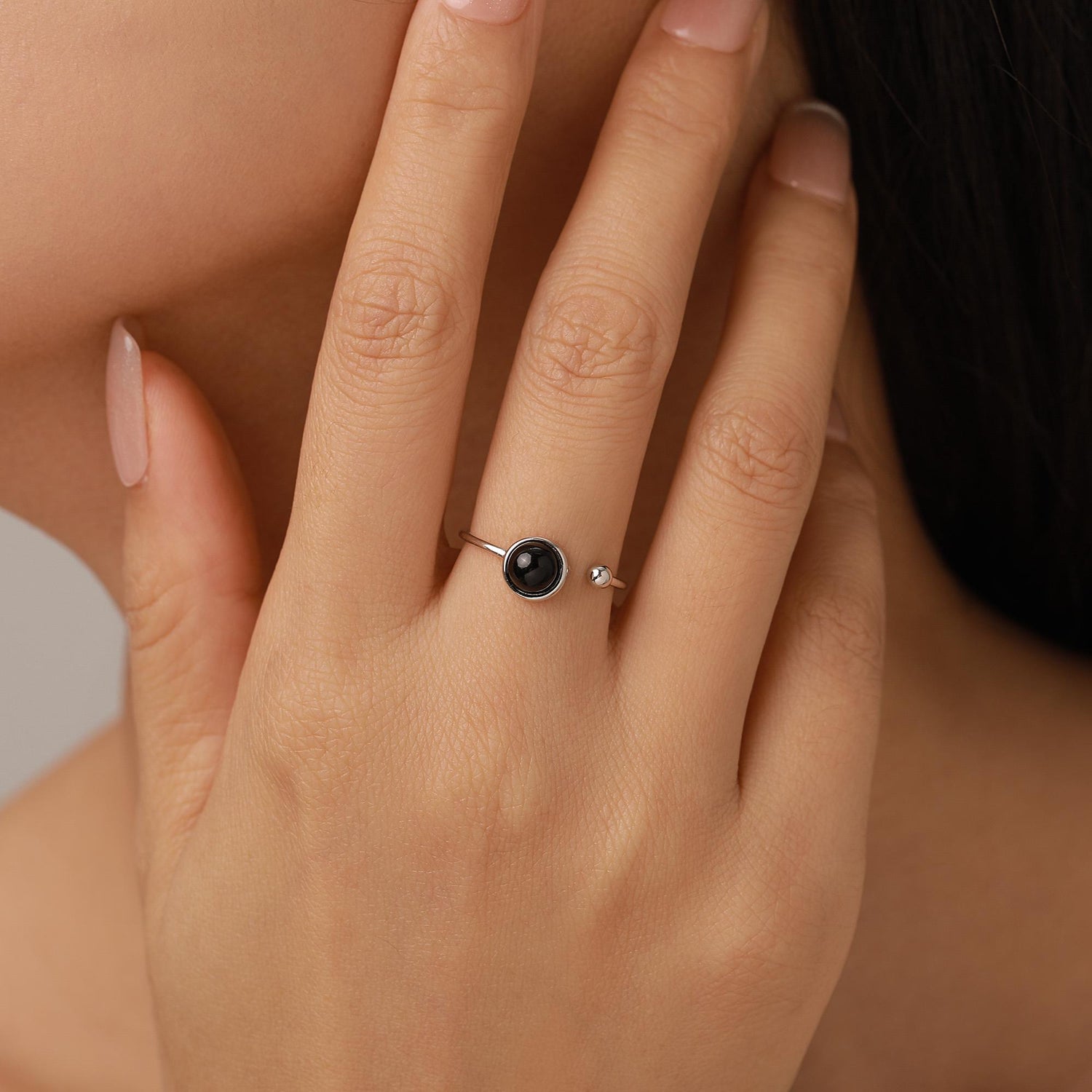 Black Onyx Bezel Open Ring
