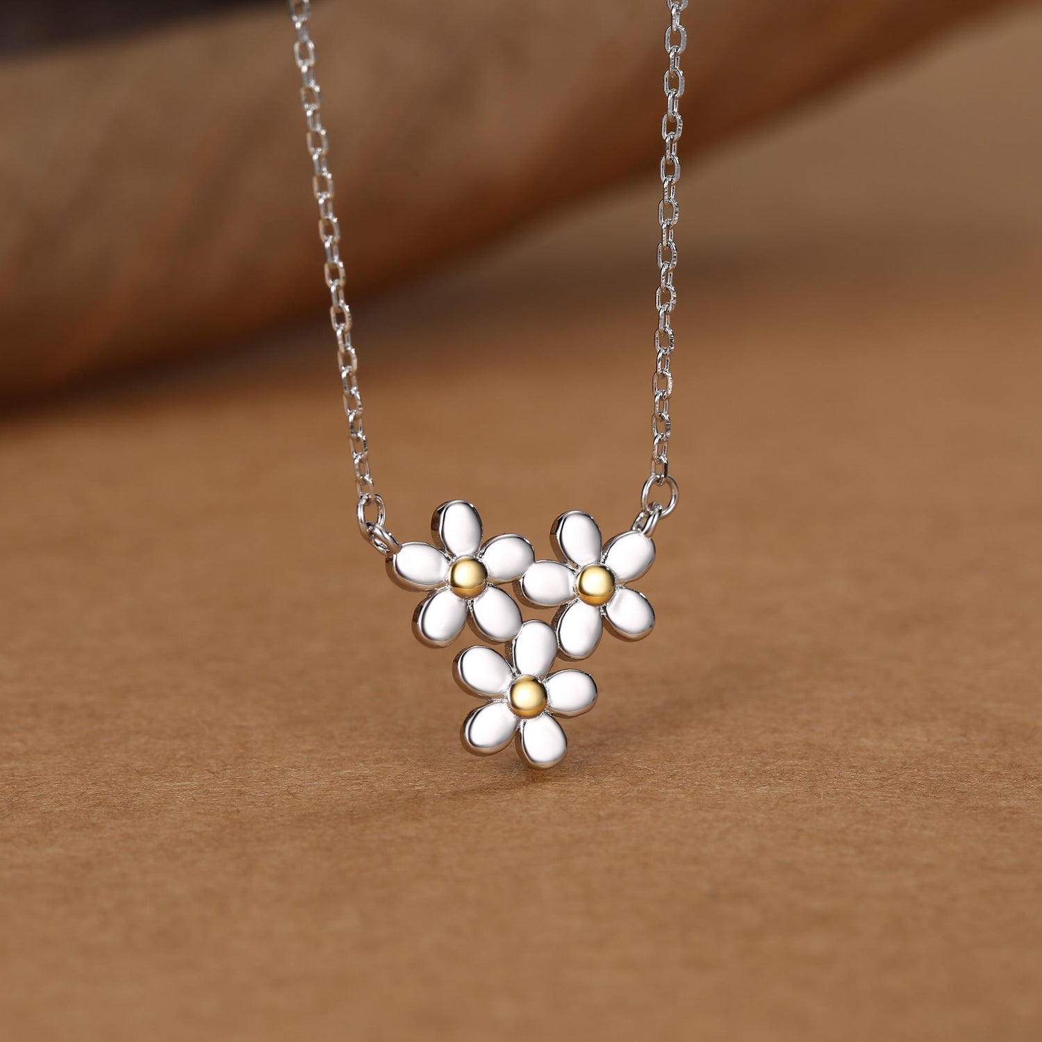 Forget Me Not Flower Trio Pendant Necklace