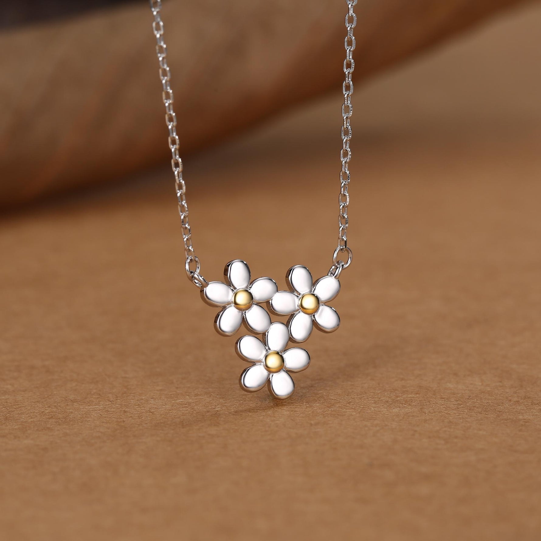 Forget Me Not Flower Trio Pendant Necklace