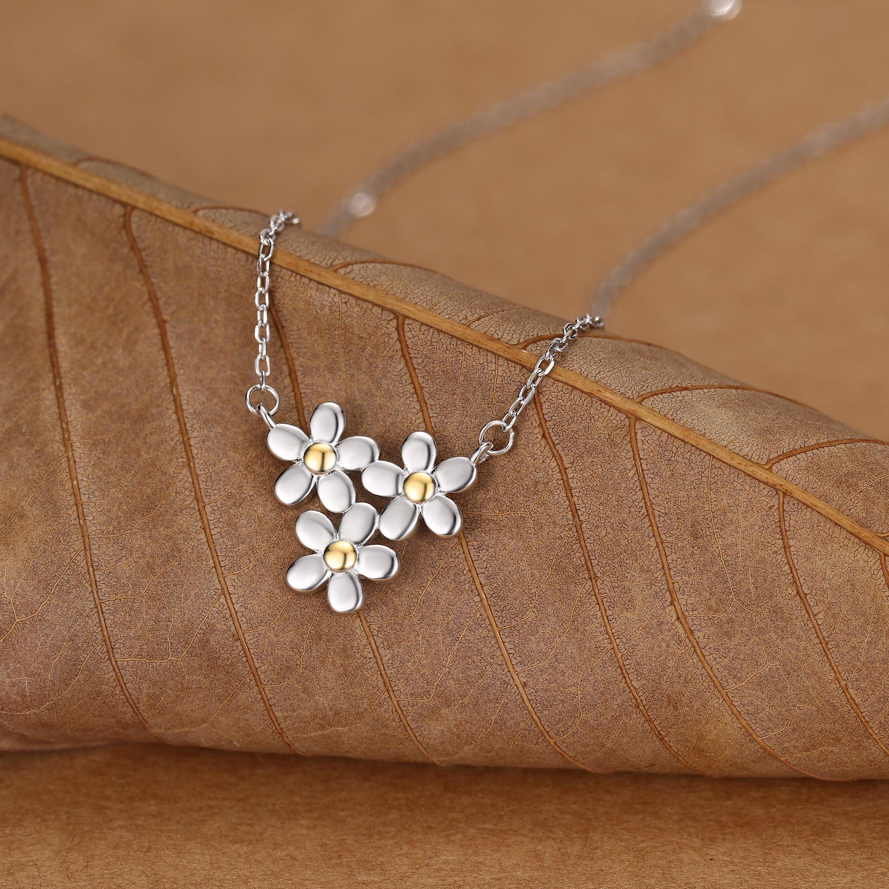 Forget Me Not Flower Trio Pendant Necklace
