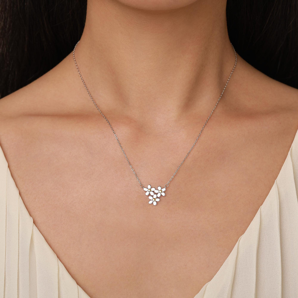 Forget Me Not Flower Trio Pendant Necklace