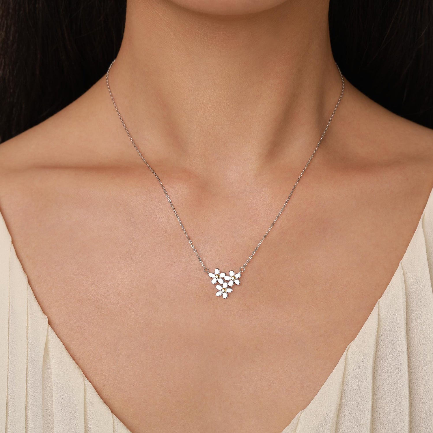 Forget Me Not Flower Trio Pendant Necklace