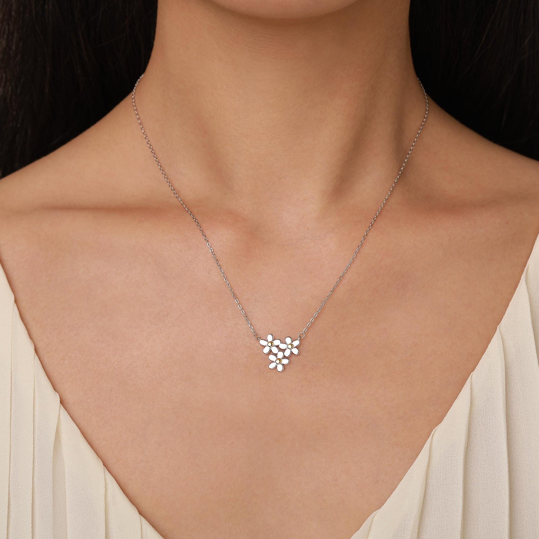 Forget Me Not Flower Trio Pendant Necklace