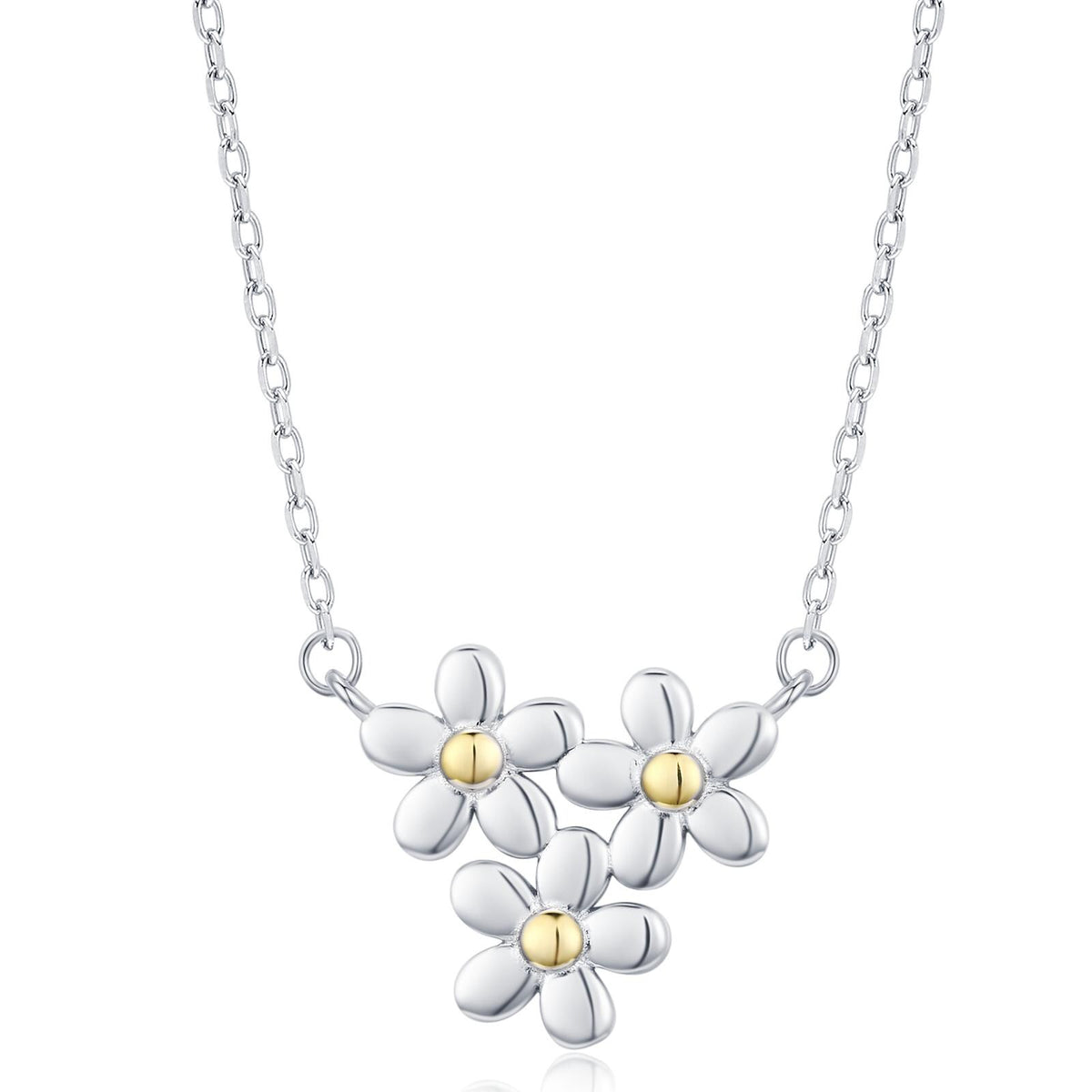 Forget Me Not Flower Trio Pendant Necklace