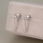 Tiny Three Dot Trio Chain Earrings in Sterling Silver, Silver or Gold, Trinity Three CZ Ear Jacket, CZ Jacket Earrings