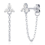 Tiny Three Dot Trio Chain Earrings in Sterling Silver, Silver or Gold, Trinity Three CZ Ear Jacket, CZ Jacket Earrings