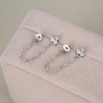 Tiny Three Dot Trio Chain Earrings in Sterling Silver, Silver or Gold, Trinity Three CZ Ear Jacket, CZ Jacket Earrings