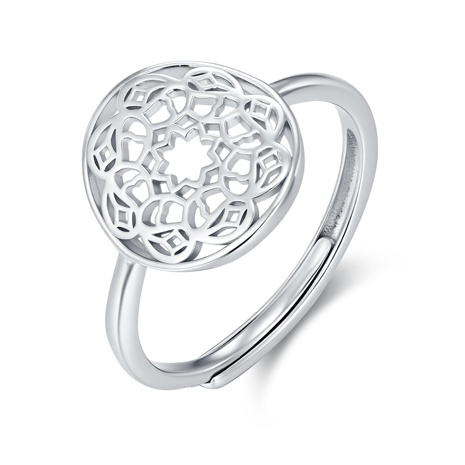 Sterling Silver Mandala Cut Out Open Ring