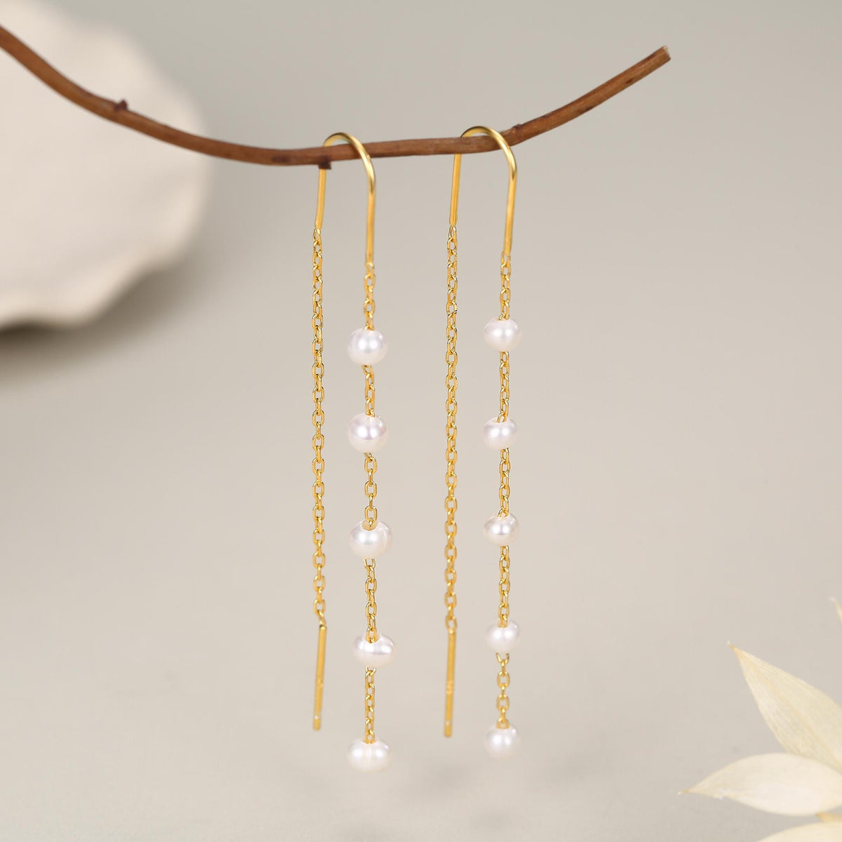 Genuine Freshwater Pearl U Shape Threader Earrings in Sterling Silver, Natural Pearl, Silver or Gold Finish Ear Threaders, Long Threaders,