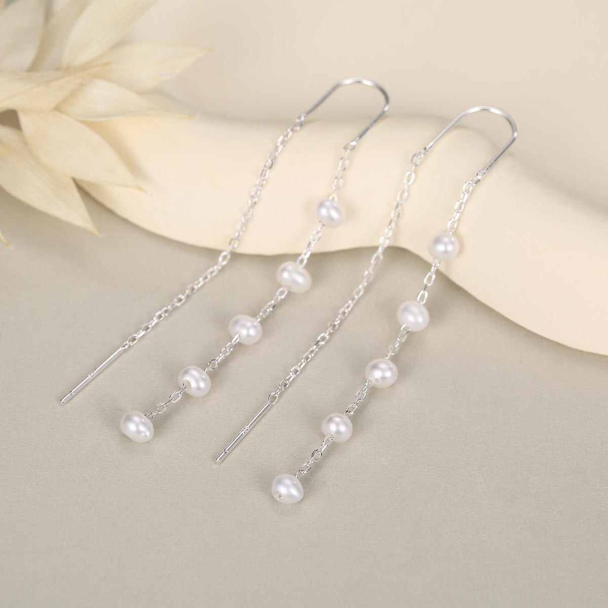 Genuine Freshwater Pearl U Shape Threader Earrings in Sterling Silver, Natural Pearl, Silver or Gold Finish Ear Threaders, Long Threaders,