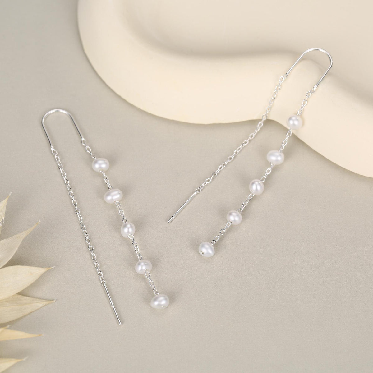 Genuine Freshwater Pearl U Shape Threader Earrings in Sterling Silver, Natural Pearl, Silver or Gold Finish Ear Threaders, Long Threaders,