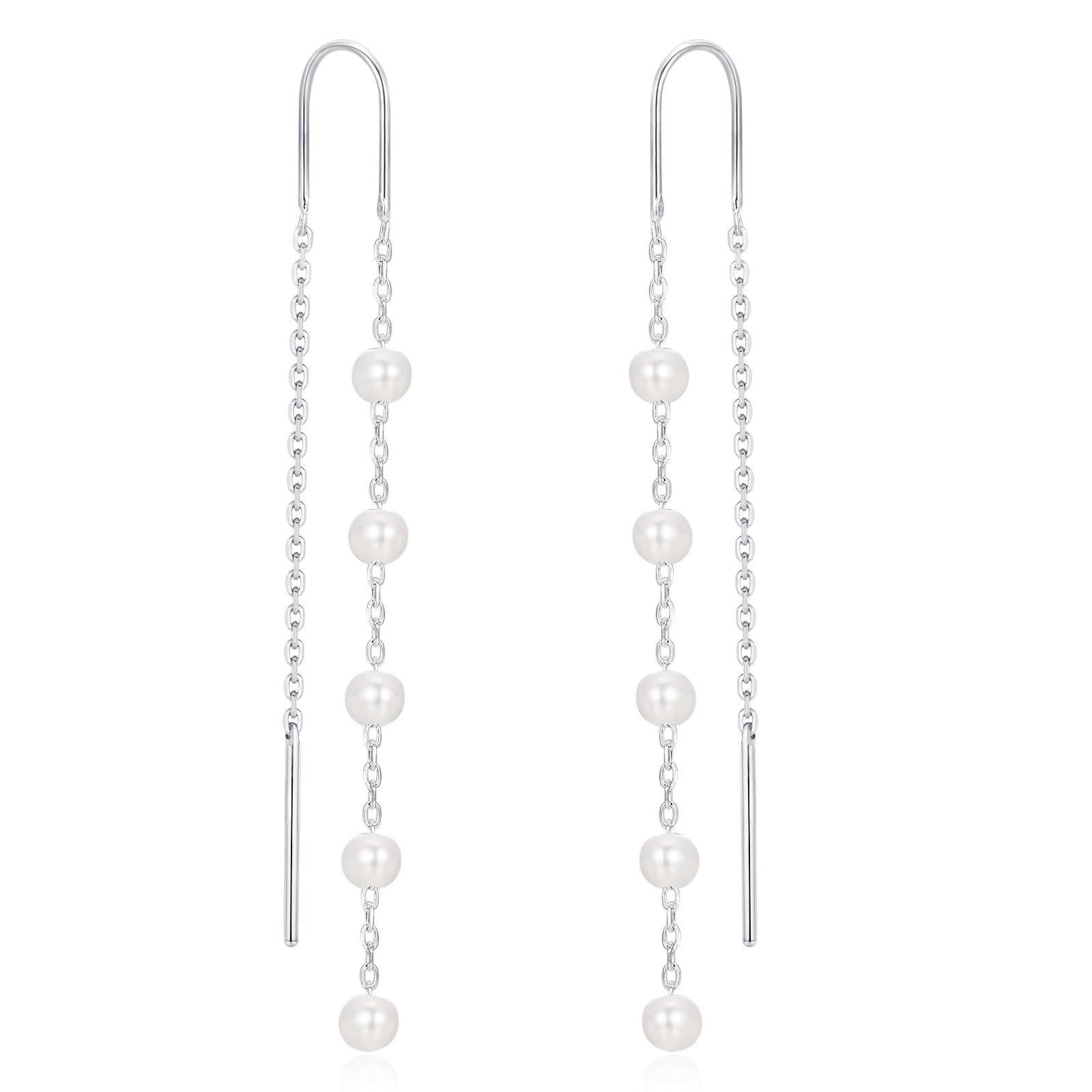 Genuine Freshwater Pearl U Shape Threader Earrings in Sterling Silver, Natural Pearl, Silver or Gold Finish Ear Threaders, Long Threaders,