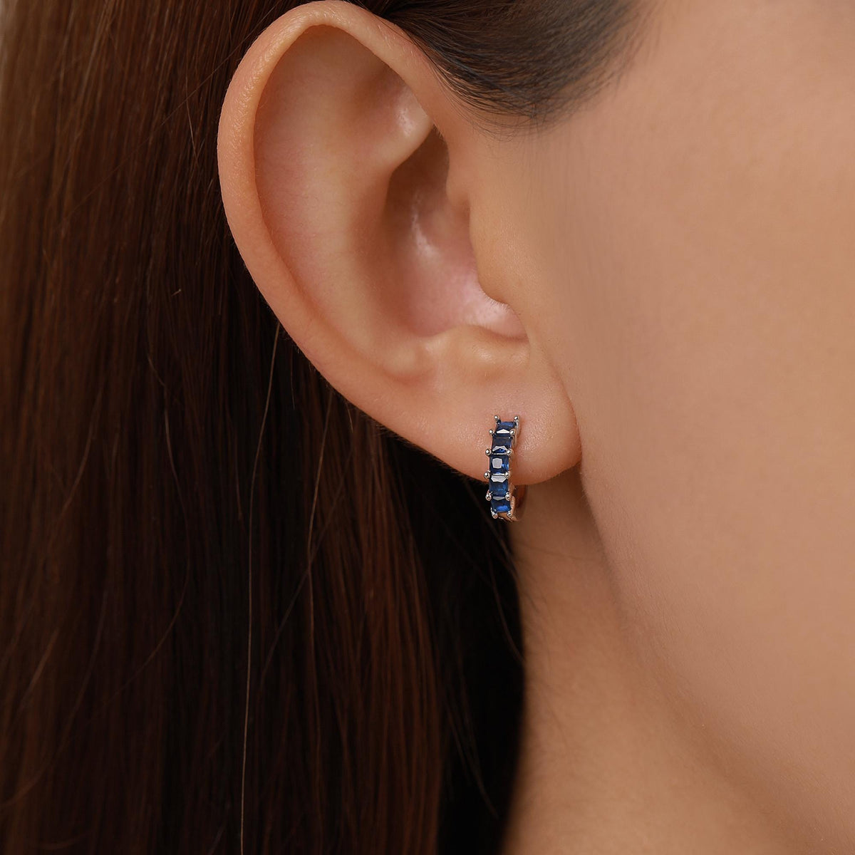 Sapphire Blue CZ Huggie Hoop in Sterling Silver, Silver or Gold, Minimalist Simple Hoop Earrings,