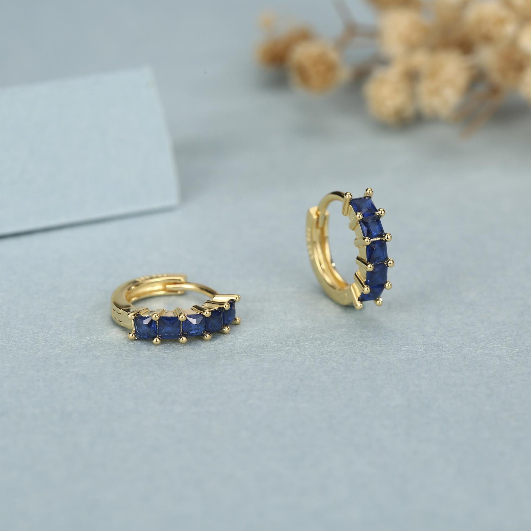 Sapphire Blue CZ Huggie Hoop in Sterling Silver, Silver or Gold, Minimalist Simple Hoop Earrings,