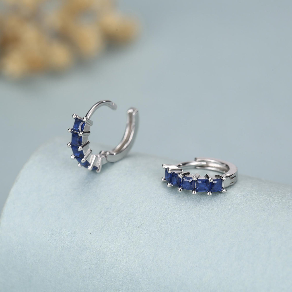 Sapphire Blue CZ Huggie Hoop in Sterling Silver, Silver or Gold, Minimalist Simple Hoop Earrings,