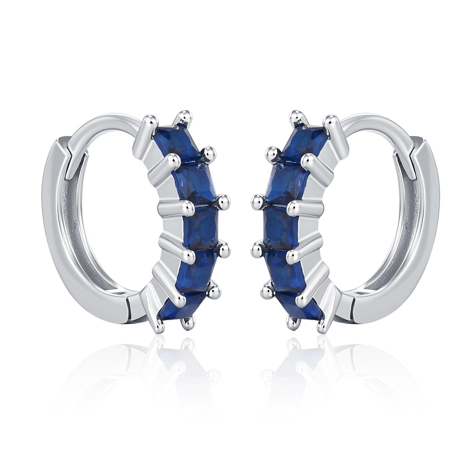 Sapphire Blue CZ Huggie Hoop in Sterling Silver, Silver or Gold, Minimalist Simple Hoop Earrings,