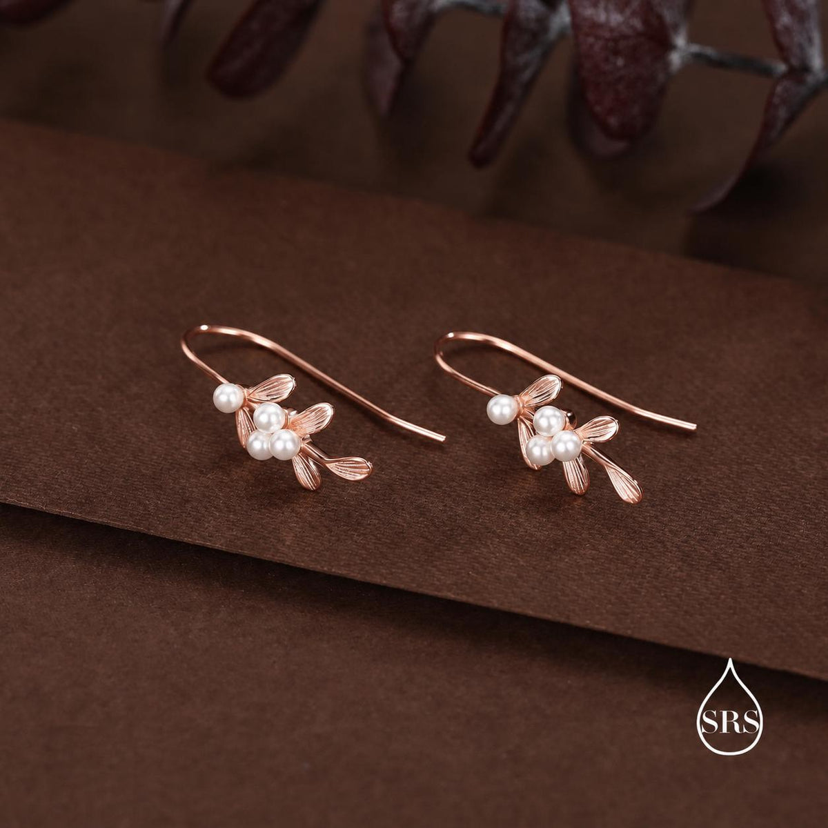Pearl Mistletoe Hook Earrings