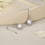 Sterling Silver Grey Pearl Earrings, Natural Freshwater Pearl Drop Hook Earrings in Sterling Silver, Oval Pearl Earrings