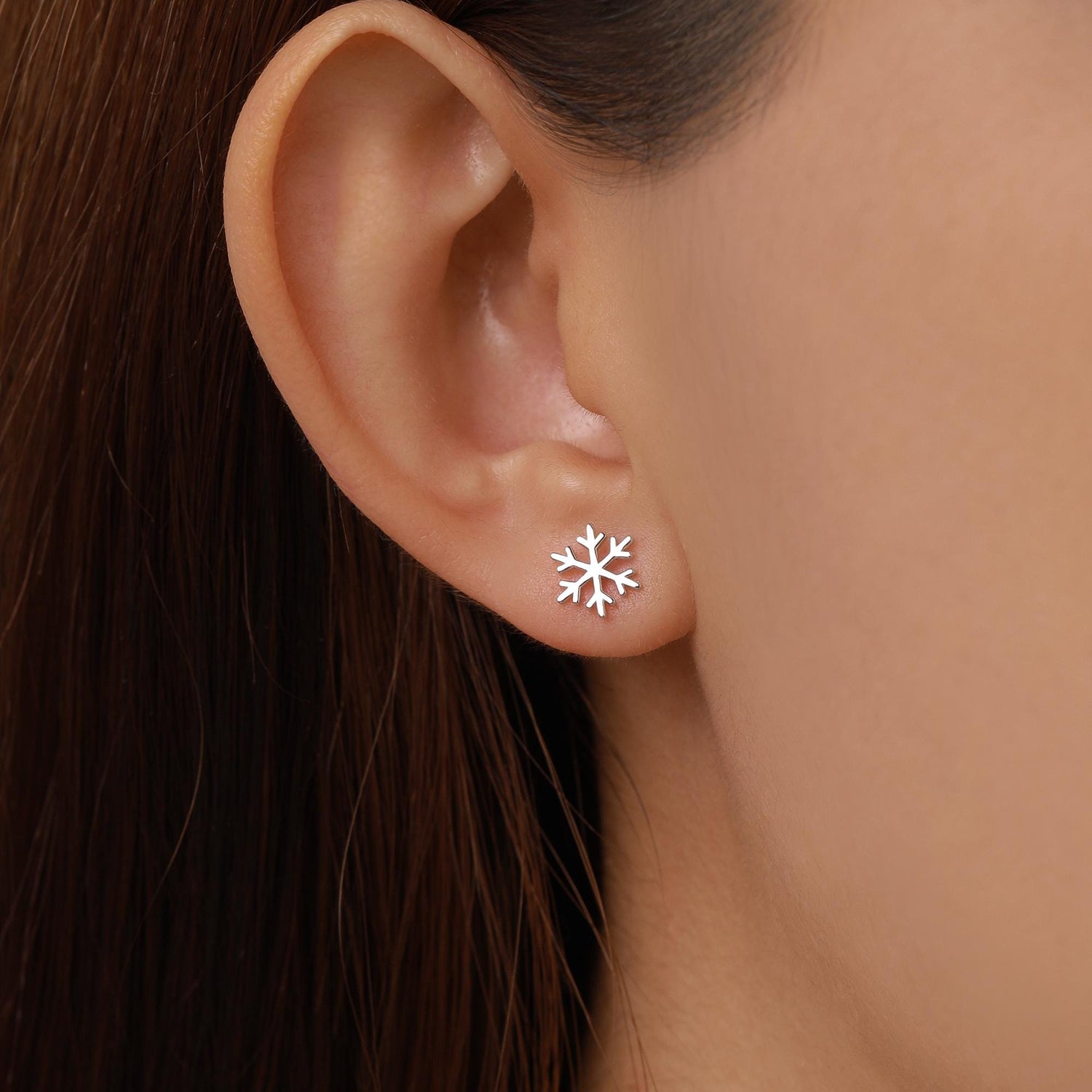Mismatched Polar Bear and Snowflake Stud Earrings in Sterling Silver, Polar Bear and Snow Earrings, Polar Bear Earrings