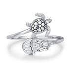 Sterling Silver Sea Turtle and Jellyfish Open Ring