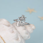 Sterling Silver Sea Turtle and Jellyfish Open Ring