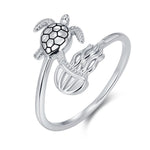 Sterling Silver Sea Turtle and Jellyfish Open Ring