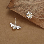 Mismatched Bumble Bee and Daisy Stud Earrings in Sterling Silver, Silver or Gold, Asymmetric Bee and Daisy Flower Earrings, Fun and Quirky