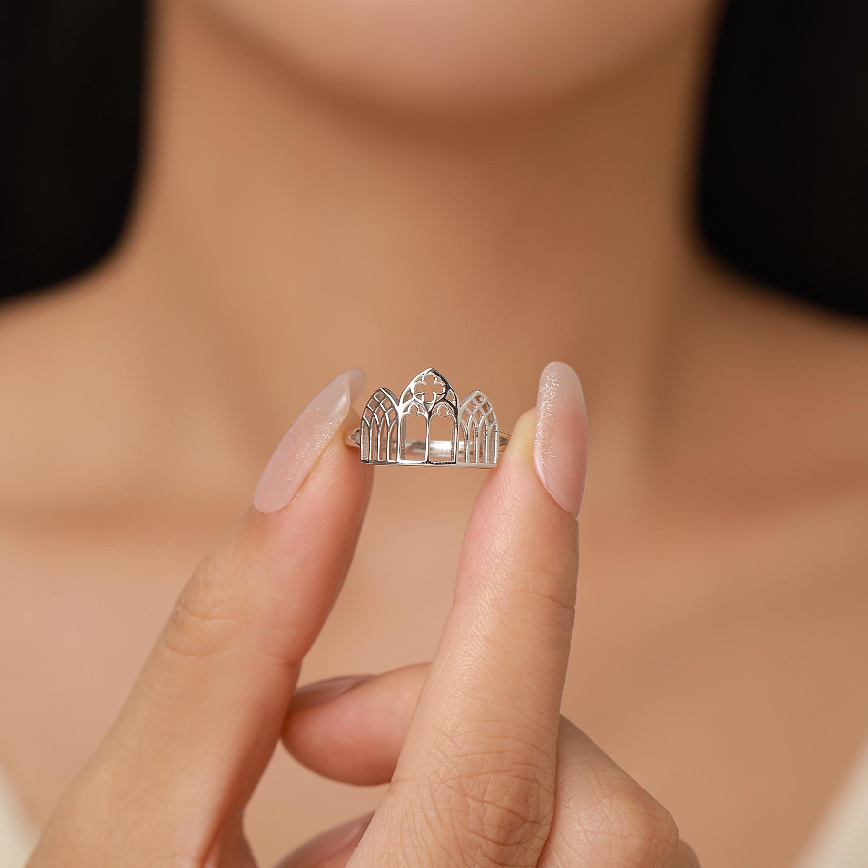 Sterling Silver Gothic Cathedral Window Open Ring