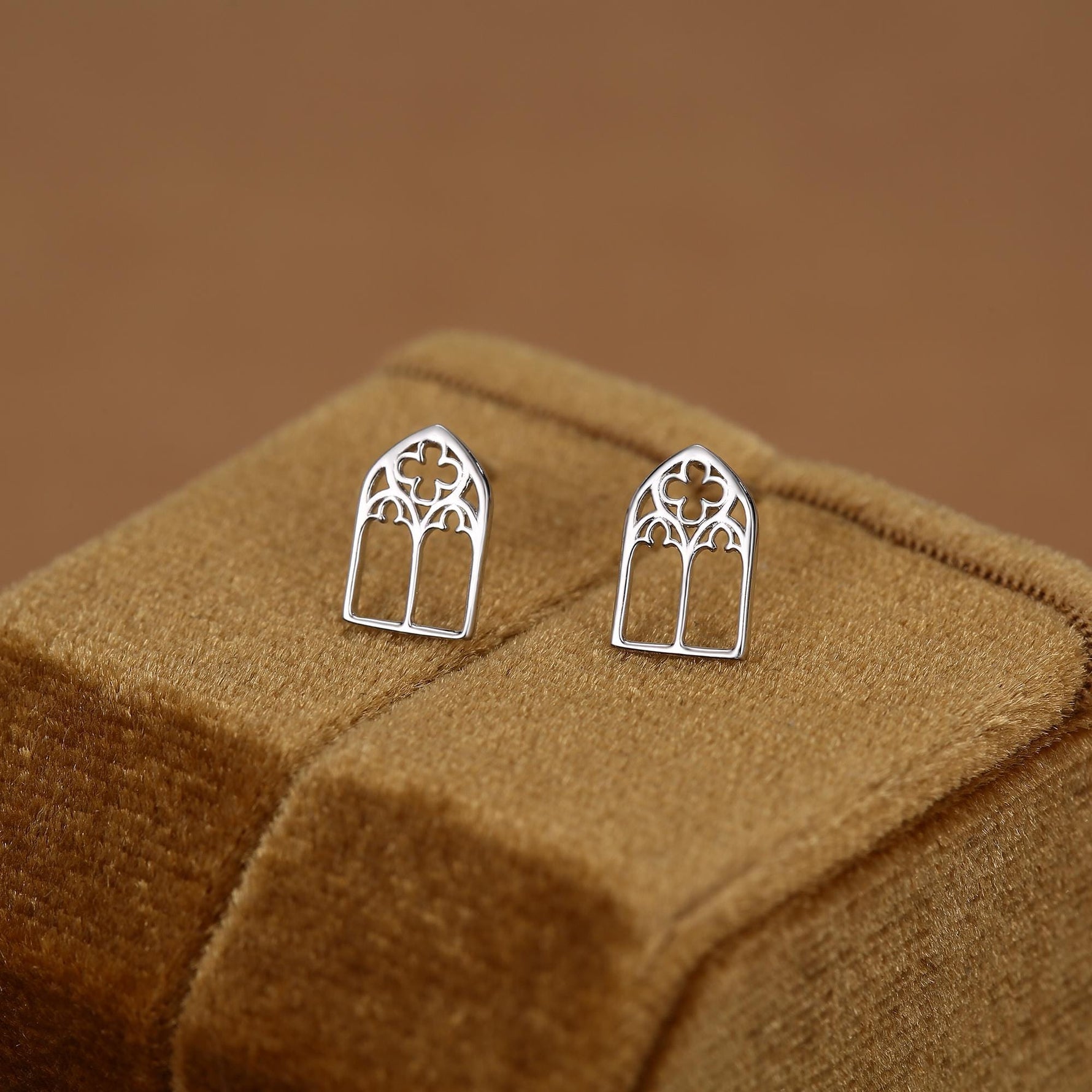 Sterling Silver Gothic Cathedral Window Stud Earrings