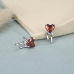 Sterling Silver Bleeding Heart Red CZ Stud Earrings