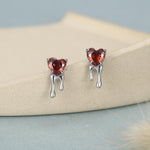 Sterling Silver Bleeding Heart Red CZ Stud Earrings