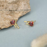 Sterling Silver Bleeding Heart Red CZ Stud Earrings