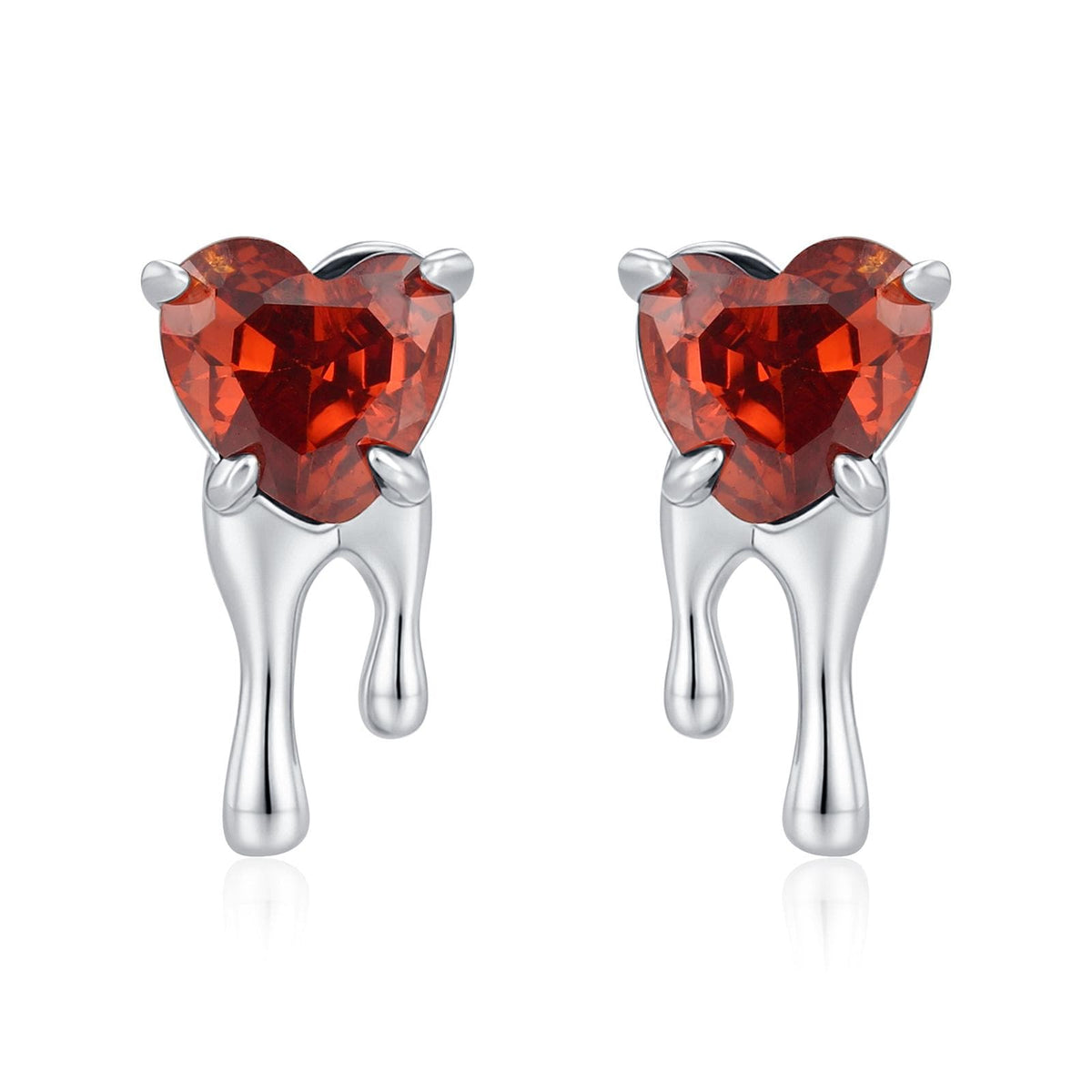 Sterling Silver Bleeding Heart Red CZ Stud Earrings
