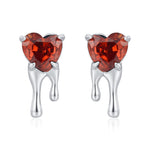 Sterling Silver Bleeding Heart Red CZ Stud Earrings