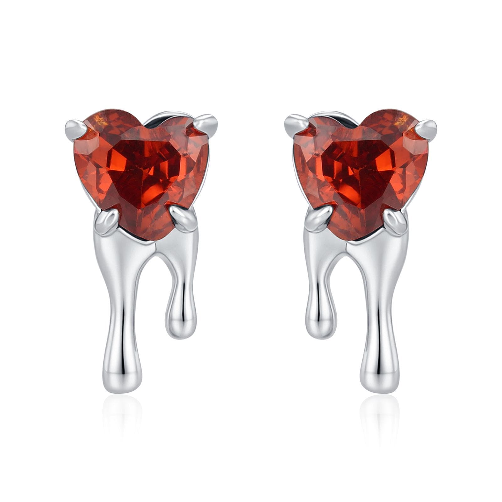 Sterling Silver Bleeding Heart Red CZ Stud Earrings