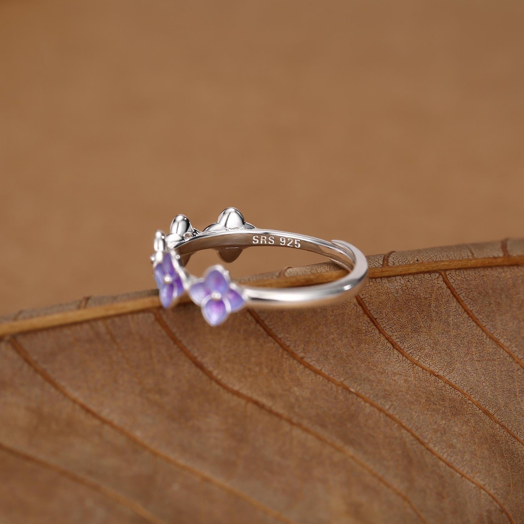 Sterling Silver Purple Hydrangea Open Ring