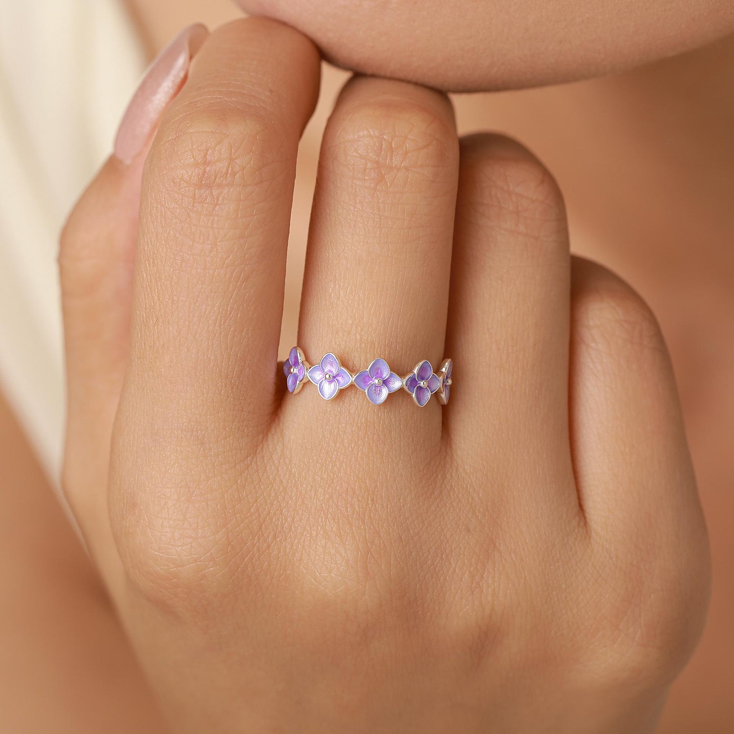 Sterling Silver Purple Hydrangea Open Ring
